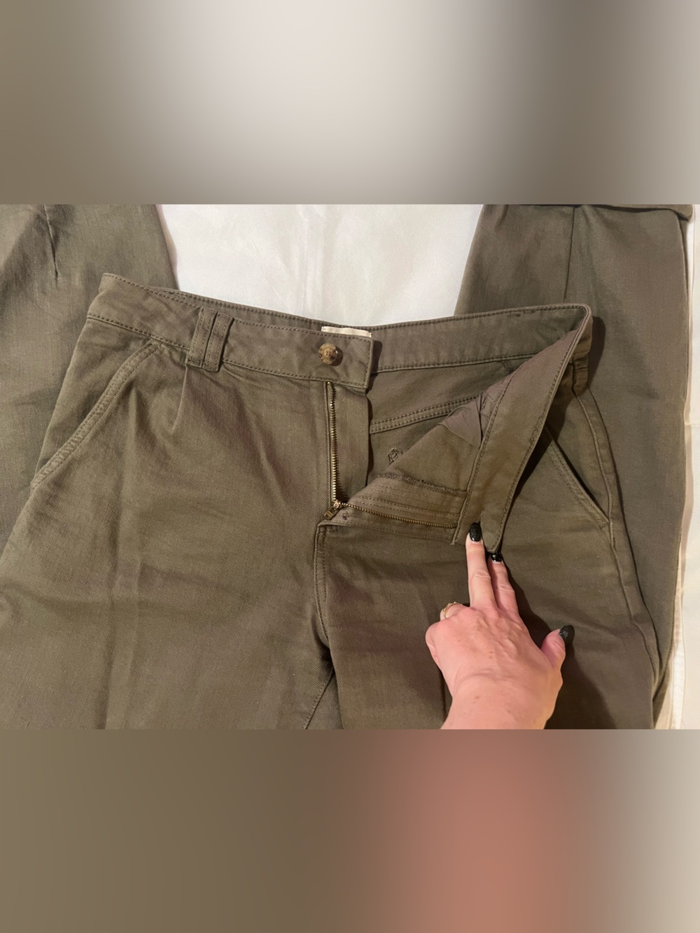 Sezane manu trousers olive green straight leg cropped pants size 38 or 6 USA - Picture 4 of 14